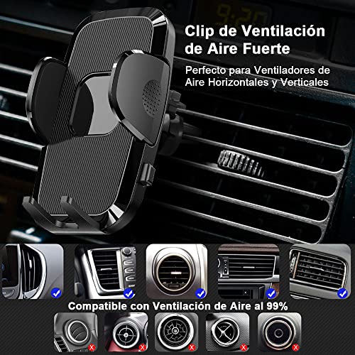 HOMSCAM Soporte Móvil Coche [4 en 1] Soporte Movil Coche Ventosa Fuerte para Salpicadero Parabrisas Rejilla Escritorio, 360° Rotación Sujeta Porta Movil Coche Compatible con iPhone Samsung Xiaomi ect