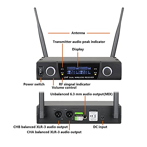 hongbanlemp Micrófono Portátil Sistema de micrófono inalámbrico Dual Profesional Karaoke Mic Cardioid Micrófono de Mano dinámico para el Partido Etapa de actuaciones Micrófono