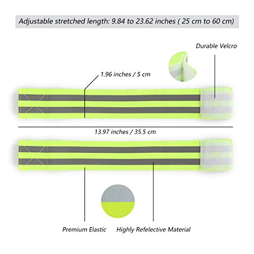 HONGECB Juego de 4 Bandas Reflectantes Elásticas, Brazalete Reflectantes Alta Visibilidad luz para Ciclismo Caminar Correr Deportes al Aire Libre Corredores nocturnas, Cinta Reflejo de Seguridad