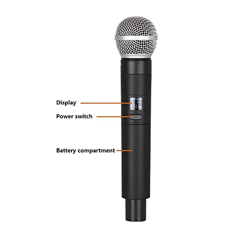 HONGFEISHANGMAO Micrófonos Sistema de micrófono inalámbrico Dual Profesional Karaoke Mic Cardioid Micrófono de Mano dinámico para el Partido Etapa de actuaciones Inalámbrico