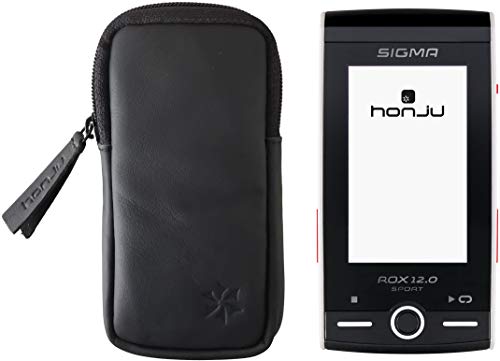 honju Funda de Piel para Bicicleta Sigma ROX 12.0 Sport GPS Computer (Protector de Pantalla, Bolsillo Interior para Llaves, protección contra arañazos y Suciedad), Color Negro