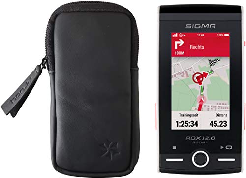 honju Funda de Piel para Bicicleta Sigma ROX 12.0 Sport GPS Computer (Protector de Pantalla, Bolsillo Interior para Llaves, protección contra arañazos y Suciedad), Color Negro