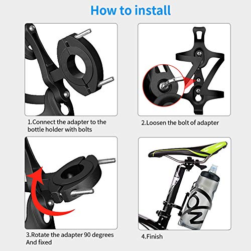 HONZUEN Bicicleta Adaptador para Soporte para Botellas de Aluminio, Ajustable Tija de Sillín Manillar Clip Holder Mount Clip Soporte de Adaptador de Portabidón para Bicicleta Cochecito, Negro