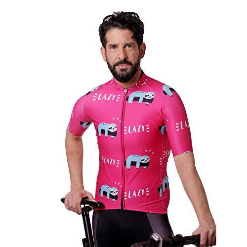 HOOPOE Maillot Rosa Lazy, Hombre, Mujer, Manga Corta, Equipación Ciclismo, Lazy Tallas (XS a XL) M