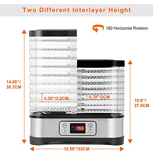 Hopekings Deshidratador de Alimentos 8 Pisos Bandejas, Deshidratador de Frutas y Verduras 400W con Temporizador 72H y Temperatura ajustable,Pantalla LCD,sin BPA