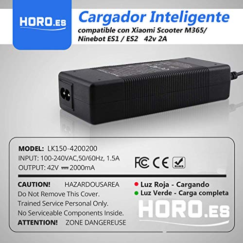 HORO.ES Cargador de Batería de Litio 42V 2A Compatible con Patinete Xiaomi Scooter M365 Ninebot ES1/ES2