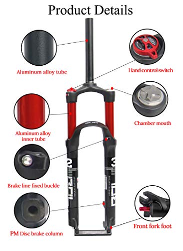 Horquilla de Bicicleta MTB de 29 Pulgadas Tubo Recto de suspensión Delantera de Bicicleta roja de Aire Dual para Accesorios de Ciclismo