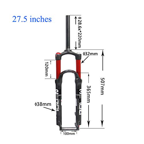 Horquilla de Bicicleta MTB de 29 Pulgadas Tubo Recto de suspensión Delantera de Bicicleta roja de Aire Dual para Accesorios de Ciclismo