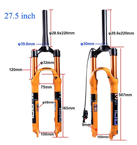 Horquilla de suspensión de Bicicleta MTB, 26'' Horquilla Delantera de Bicicleta de montaña Horquilla de aleación con amortiguación de Choque Horquilla cónica (Bloqueo Manual)