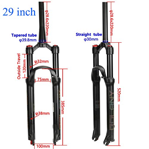 Horquilla Delantera para Bicicleta, Horquilla neumática de suspensión para Bicicleta MTB de 29 Pulgadas con Piezas de Ciclismo de Tubo Recto de Ajuste de Rebote (Bloqueo Manual)