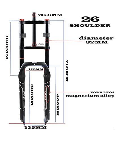 Horquilla Fat E-Bike de 26 Pulgadas para neumáticos 4.0 Fat 1-1/8 Beach Snow Bike Suspensión de Doble Hombro Horquilla neumática Ajuste de amortiguación de Freno Disc 160 mm Viaje 9 m