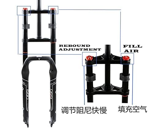 Horquilla Fat E-Bike de 26 Pulgadas para neumáticos 4.0 Fat 1-1/8 Beach Snow Bike Suspensión de Doble Hombro Horquilla neumática Ajuste de amortiguación de Freno Disc 160 mm Viaje 9 m