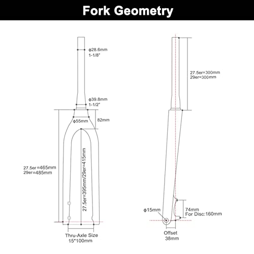 Horquilla Suspensión 27.5er 29er Carbon Mountain Bike Fork 65 0b MTB Bifurcaciones de carbono 15x100mm a través del eje Tenedor rígido Tenedor de bicicleta accesorios ( Color : 27.5er Black Matte )