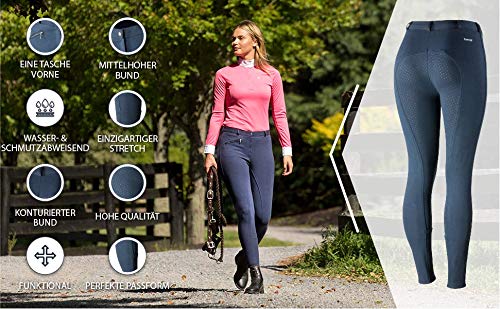 HORZE Pantalones de Montar Active para Mujer con Asiento Completo de Silicona, Bolsillos con Cremallera y bajo elástico, Todas Las Tallas, Negro, 42