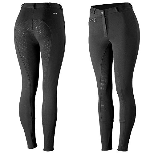 HORZE Pantalones de Montar Active para Mujer con Asiento Completo de Silicona, Bolsillos con Cremallera y bajo elástico, Todas Las Tallas, Negro, 42