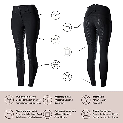 HORZE Pantalones de Montar Daniela para Mujer con Asiento Completo de Silicona para un Mejor Agarre, Cintura Alta, pantalón de equitación, Todas Las Tallas, Azul, 42