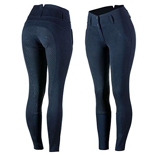 HORZE Pantalones de Montar Daniela para Mujer con Asiento Completo de Silicona para un Mejor Agarre, Cintura Alta, pantalón de equitación, Todas Las Tallas, Azul, 42