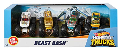 Hot wheels Monster Trucks , pack de 4 coches de juguete escala 1:64, modelos surtidos (Mattel GBP23)