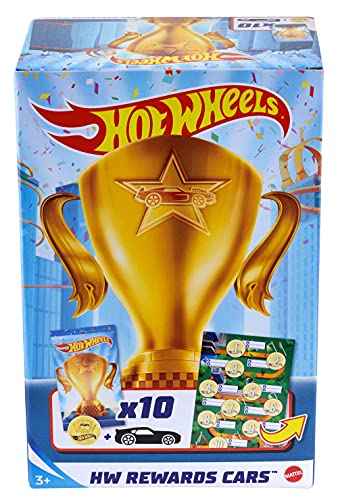 Hot Wheels Pack 10 Coches de Juguete Sorpresa con recompensas y Pegatinas, Regalo para niños +3 años (Mattel GWN97)