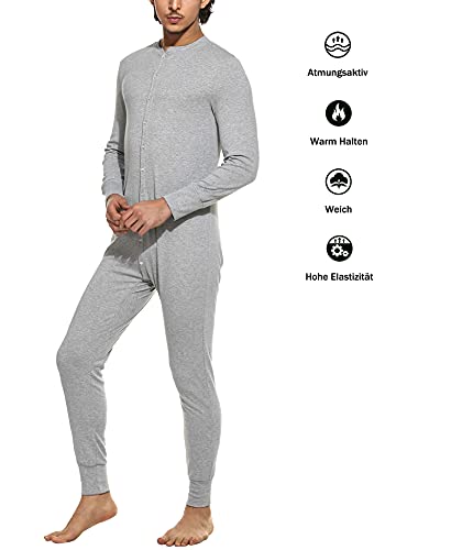 Hotouch Ropa interior térmica para hombre, mono, mono, algodón, mono térmico, ropa interior para invierno, tallas S-XXL, gris claro, XL