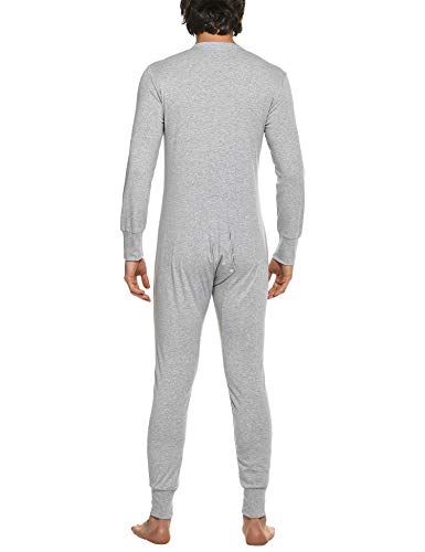 Hotouch Ropa interior térmica para hombre, mono, mono, algodón, mono térmico, ropa interior para invierno, tallas S-XXL, gris claro, XL