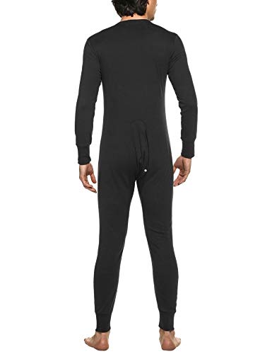 Hotouch Ropa interior térmica para hombre, mono, mono, algodón, mono térmico, ropa interior para invierno, tallas S-XXL, Negro , M