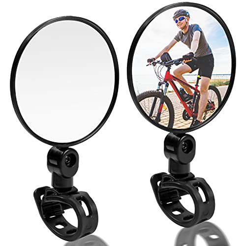 HQdeal 2 Piezas Espejo Retrovisor de Bicicleta,360° Adjustable para Bicicleta Manillar,HD Gran Angular Espejos Bicicleta para Mountain Road Bikes Ciclismo Bike
