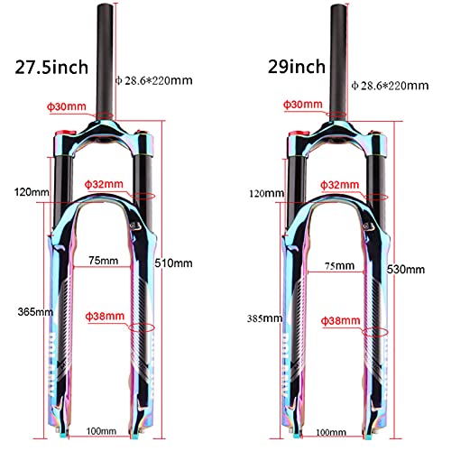 HSGAV Horquilla De Suspensión Delantera De Bicicleta MTB De 27,5 Y 29 in Amortiguador De Aire Colores De Montaña Front Fork,Vacuum Plating,27.5inch