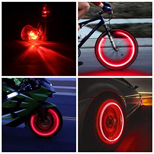 HSIQIAN 12PCS de Luz de Válvula de Flash Luz De Radios Luces De Neumáticos para Coche Bicicleta Motocicleta (Rojo, 12PCS)