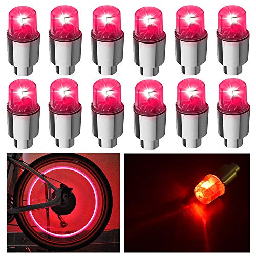 HSIQIAN 12PCS de Luz de Válvula de Flash Luz De Radios Luces De Neumáticos para Coche Bicicleta Motocicleta (Rojo, 12PCS)