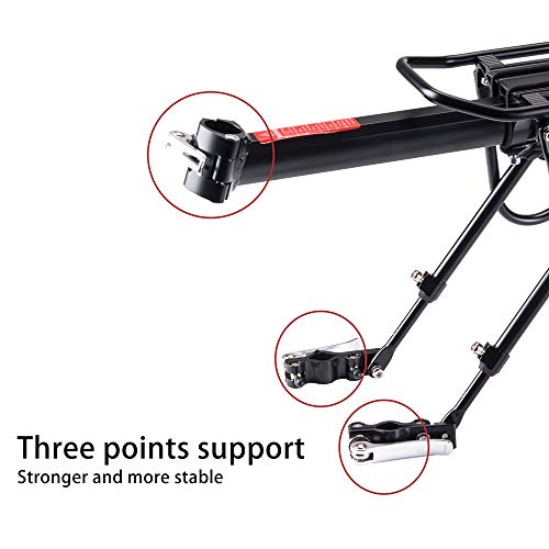 HSNMEY Aleación de aluminio durable Bicicletas trasero carga rack de liberación rápida ajustable bicicleta equipaje portador Rack Ciclismo Accesorios Negro 21x5.5 pulgadas