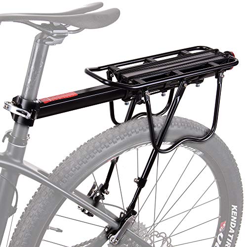 HSNMEY Aleación de aluminio durable Bicicletas trasero carga rack de liberación rápida ajustable bicicleta equipaje portador Rack Ciclismo Accesorios Negro 21x5.5 pulgadas