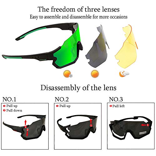 HTTOAR Gafas de sol deportivas polarizadas Ciclismo para hombres y mujeres Correr Pesca Golf TR90 Marco Protección UV400 (Negro y verde)