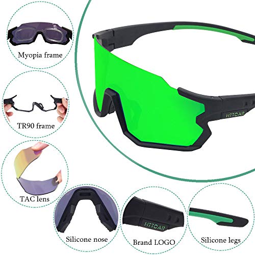 HTTOAR Gafas de sol deportivas polarizadas Ciclismo para hombres y mujeres Correr Pesca Golf TR90 Marco Protección UV400 (Negro y verde)