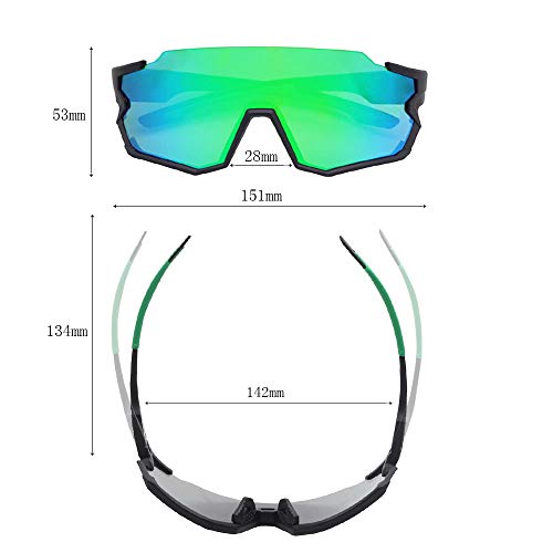 HTTOAR Gafas de sol deportivas polarizadas Ciclismo para hombres y mujeres Correr Pesca Golf TR90 Marco Protección UV400 (Negro y verde)