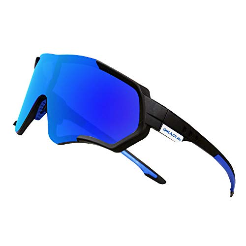 HTTOAR Gafas De Sol Deportivas,Polarizadas para Ciclismo Gafas,MTB Bicicleta Montaña Gafas, Ski Conducción Golf Salir A Correr Ciclismo Acampada Gafas (black blue)