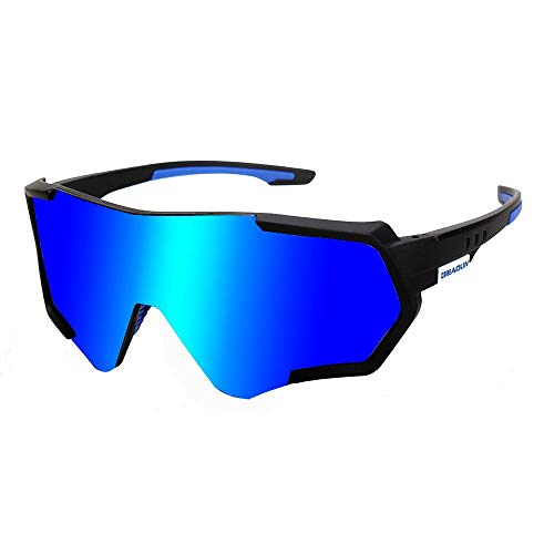 HTTOAR Gafas De Sol Deportivas,Polarizadas para Ciclismo Gafas,MTB Bicicleta Montaña Gafas, Ski Conducción Golf Salir A Correr Ciclismo Acampada Gafas (black blue)