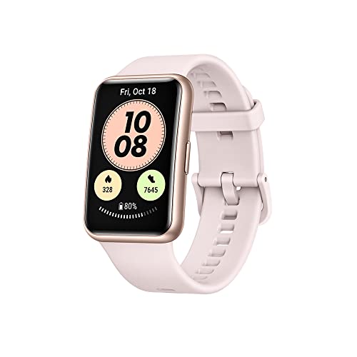 HUAWEI WATCH FIT - Smartwatch con cuerpo de metal, pantalla AMOLED de 1.64”, hasta 10 días de batería, 96 modos de entrenamiento, GPS incorporado, 5ATM, color rosa