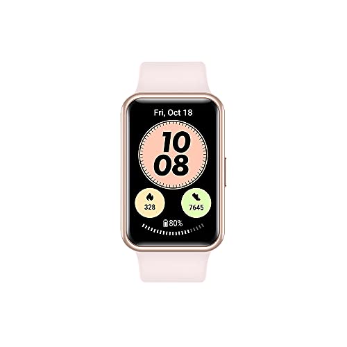 HUAWEI WATCH FIT - Smartwatch con cuerpo de metal, pantalla AMOLED de 1.64”, hasta 10 días de batería, 96 modos de entrenamiento, GPS incorporado, 5ATM, color rosa