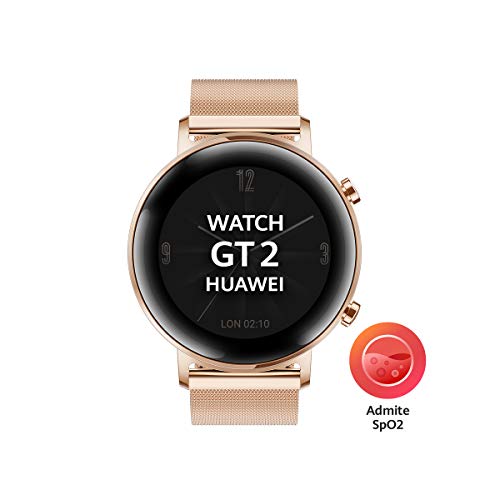 Huawei Watch GT 2 Elegant - Smartwatch con Caja de 42 mm, Hasta 1 Semana de Batería, Pantalla táctil AMOLED 1.2", GPS, 15 Modos Deportivos, Pantalla 3D de Cristal, monitorización cardíaca, Dorado