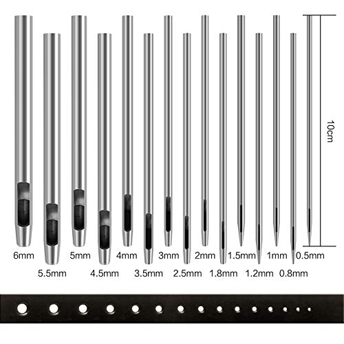 Huayue 15Pcs Punzones de Agujero Perforadoras Cuero Herramienta de Agujeros de Cuero, Sacabocados Cuero Profesional Punzón Hueco para Correas de Cuero (15 Diámetro: 0.5-6 mm)