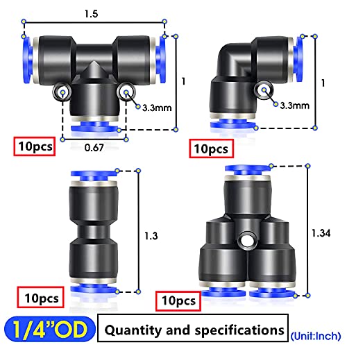 HUAZIZ 40 Piezas Conexiones Neumáticas Enchufe Rapido Neumatico Conectores Manguera Neumática Push Connector 4 Tipos Herramientas Neumáticas para la Conexión de Tuberías Aire (6mm) PY6 PU6 PE6 PV6