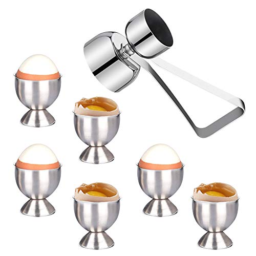 Huevera Acero, soporte para tazas de acero inoxidable y abridor de huevos de doble cara, taza para huevos de Pascua de gran tamaño para huevos pasados ​​por agua