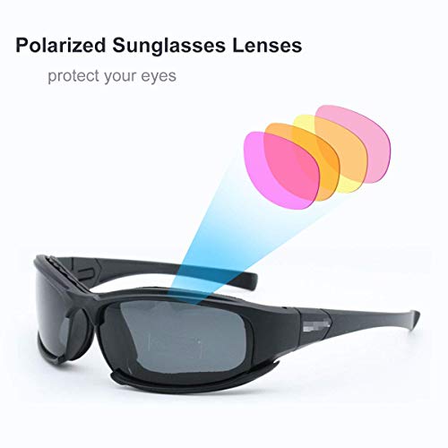 HugeAuto Gafas de sol deportivas polarizadas, gafas de sol militares tácticas con 4 lentes intercambiables, gafas protectoras para hombres y mujeres en correr, ciclismo, esquí, pesca