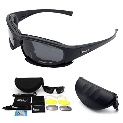 HugeAuto Gafas de sol deportivas polarizadas, gafas de sol militares tácticas con 4 lentes intercambiables, gafas protectoras para hombres y mujeres en correr, ciclismo, esquí, pesca