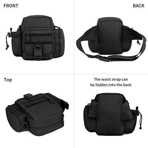 HUNTVP 2in1 Táctical Bolso de Cintura Bolsa de Riñonera Mochila de Bandolera Estilo Militar Molle Bolsa de Múltiple Función Impermeable para Aire Libre Correr Senderismo Ciclismo Camping, Negro