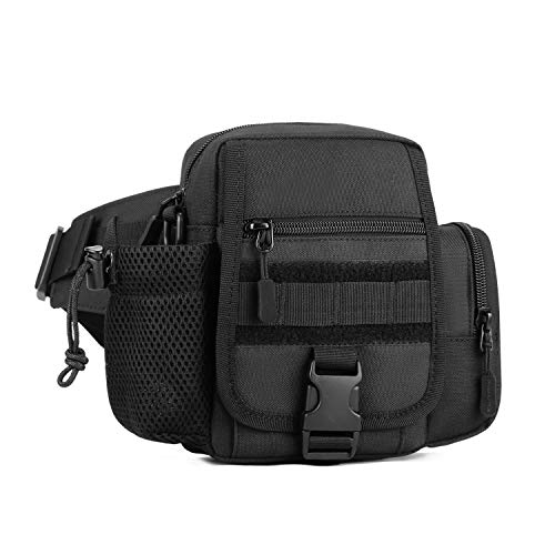 HUNTVP 2in1 Táctical Bolso de Cintura Bolsa de Riñonera Mochila de Bandolera Estilo Militar Molle Bolsa de Múltiple Función Impermeable para Aire Libre Correr Senderismo Ciclismo Camping, Negro