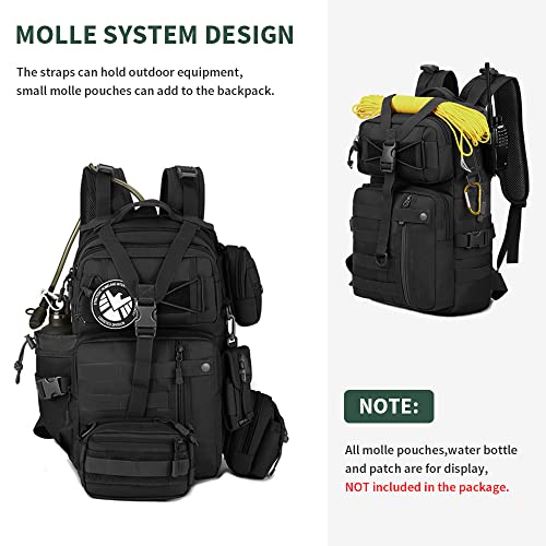 HUNTVP 30L Táctical Backpack Mochila de Asalto Mochila de Marcha Molle Militar Gran Bolsa de Hombro Impermeable para Las Actividades Aire Libre Senderismo - Negro