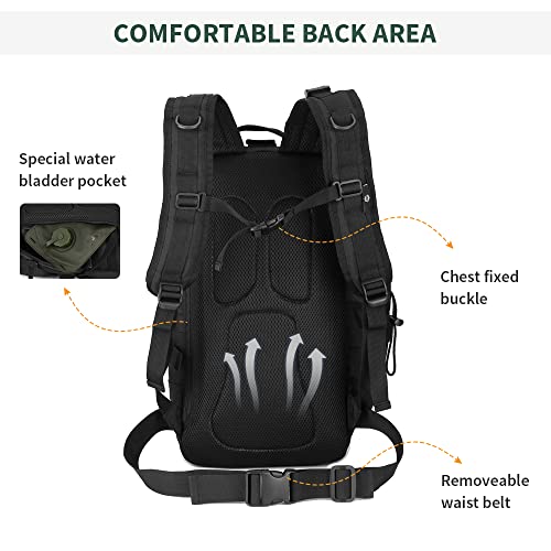 HUNTVP 30L Táctical Backpack Mochila de Asalto Mochila de Marcha Molle Militar Gran Bolsa de Hombro Impermeable para Las Actividades Aire Libre Senderismo - Negro