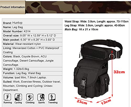 HUNTVP Bolsa de Pierna Bolsa Táctical Militar Impermeable para Correr Senderismo Ciclismo Camping Caza, Tipo 1-Negro